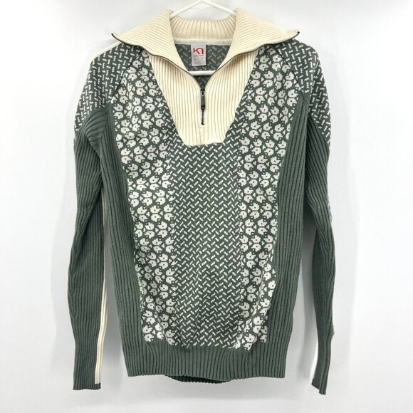 Kari Traa Green and Cream Cowl Neck Sweater - Picture 1 of 5
